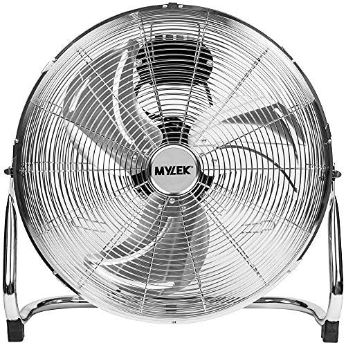 MYLEK High Velocity Floor Fan Air Circulator Industrial Cooling 18 Inch Cool Cold Chrome - 3 Speed Portable - Adjustable Tilt for Gyms, Offices and Warehouses (18)