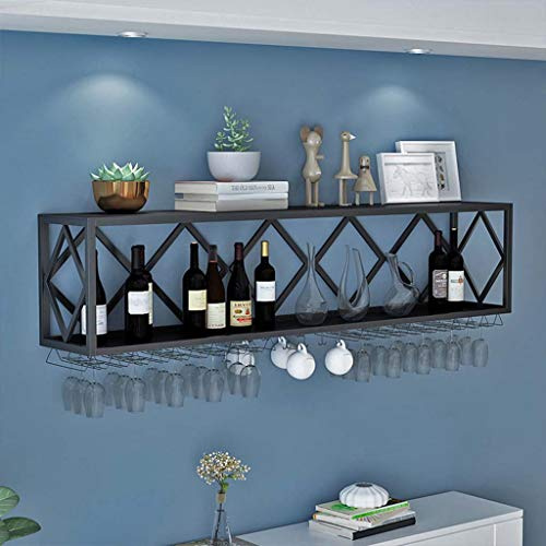 Wine Rack Bar Unit Floating Shelves Wall-Mounted Inverted Wine Glass Rack Multifunctional Iron Bottle Holder Simple Hanging Goblet Rack With Partitions