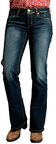 MAGIC SELECT Jeans Boot Cut pour Femme, Jeans de Cloche, Jeans Bleu foncé, Pantalon Taille Basse ajusté (27W)