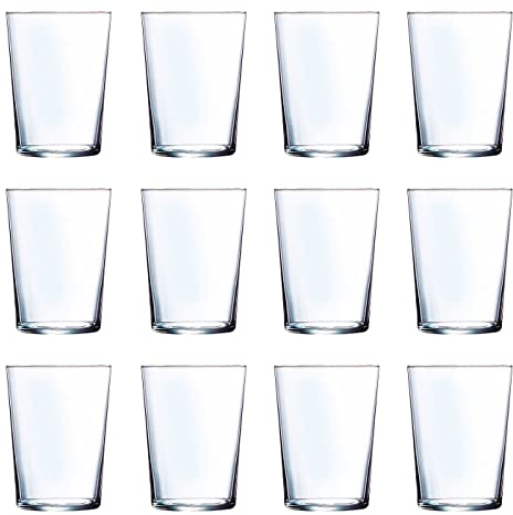 Acan Tradineur - Juego de 12 vasos de cristal de 530 ml, pack de vasos para agua, bebidas, ligeros, aptos para lavavajillas, 13 x 8,5 cm