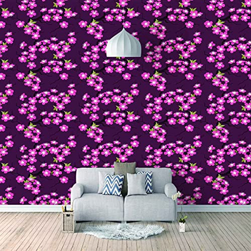 FVGKYS Wandbilder Schlafzimmer Erwachsene Kinder Tapete Plakate 3D Lila Blumenhintergrund Selbstklebend Wandgemälde Wandtattoo Kunst Dekoration Für Wohnzimmer Küche Wanddekoration 200x150cm
