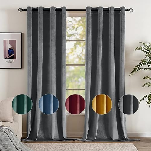 EMEMA Cortinas Opacas Terciopelo para Ventana Cortina Cortina Aislantes Termicas Super Suave Grueso Anti-Ruido para Salón Habitación Dormitorio Comedor 2 Piezas 140 x 175 cm Gris
