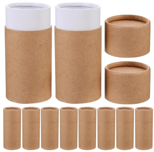 HEALLILY 10pcs Empty Kraft Paper Jar 100ml Round Paper Cardboard Box Paper Mache Boxes Essential Oil Bottle Packaging Box (Light Yellow), 13.5x5.8x5.8cm, (8ZS4248T170W0)