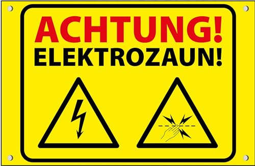 Warnschild Achtung Elektrozaun – 200x130 mm | rechteckiges Hinweisschild aus 3mm Hartschaum mit UV-Schutzlack | Nicht berühren | wetterfest & robust für Innen- und Außenbereich