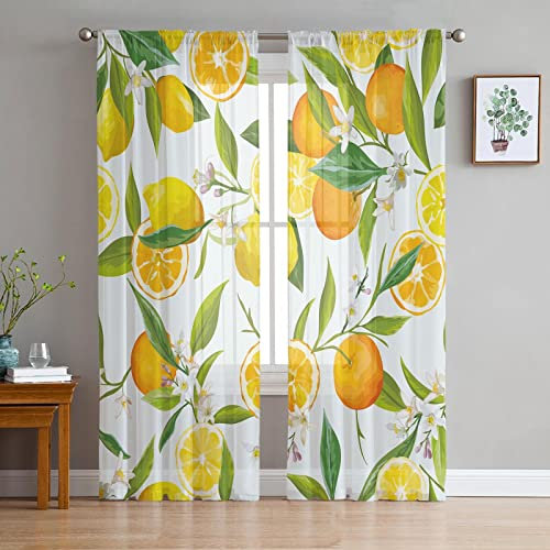 MTBDyyds Eyelet Vorhang 300X280Cm Gelb Blätter Obst Zitrone Verdunkelungsvorhänge Für Schlafzimmer, Wohnzimmer, Küche Und Büro, Set Mit 2 Wärmeisolierten Raumverdunkelung Fenstervorhang