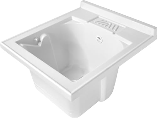 Jo-Bagno.it Lavatoio Lavapanni in Resina PP, Bianco, 45x50 Ideale per Ricambio o Installazione su Mobile o Piano da appoggio in Lavanderia o Cucina Incluso di Kit Sifoneria