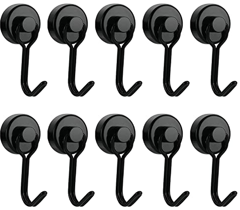 Magnethaken, 10 Stück Schwarz Magnethaken Extra Stark,20mm Black Magnet Haken,Magnet Haken Drehbar hält 30LBS (13KG) Super Starker Magnete mit Haken Drehbar und Schwenkbar (20mm,black)