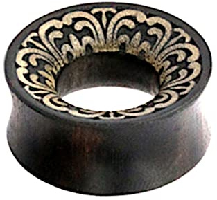 CHICNET Flesh Tunnel Holz double flared helle Blumen Gravur Plug Expander Dehner Lobe Ohr Piercing Organic handmade braun dunkel Damen Herren 6mm - 24mm 06 mm