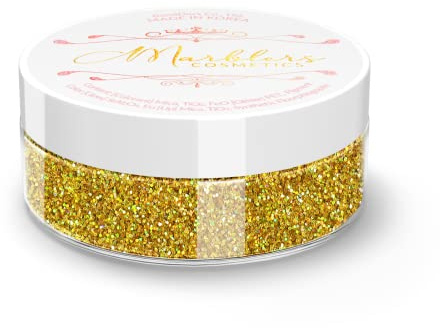 MARBLERS Feiner holografischer Glitzer in Kosmetikqualität, Holo 24 Karat Gold, ungiftig, vegan, tierversuchsfrei, Lidschatten, Nagellack, Nagelkunst, Festival, Rave- und Party-Make-up, Körper und