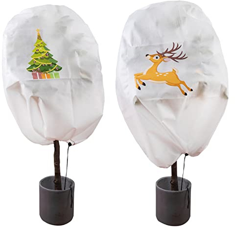 2 Stück Winterschutz für Pflanzen mit Motiv, Jutesack für Pflanzen Winterschutz 80×100cm, Pflanzenschutz Winter Garten Deko, Pflanzen Winterschutz Draußen, Weihnachtsdeko Amerikanisch Weihnachten (B)