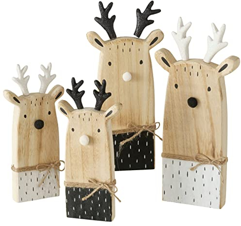 MamboCat 4X Deko-Aufsteller Hirsch Boris I Zwei Größen in Schwarz & Weiß I aus Holz I Weihnachts-Figur I Wohnzimmer, Esstisch I Advents-Dekoration zum Hinstellen I Elch-Set, Reindeer, Rentier
