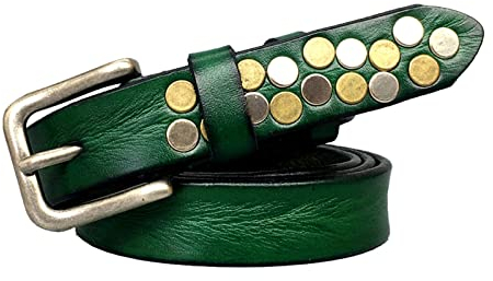 WRJAHCG Damen Gürtel zweifarbig mit runden Nieten, Vintage Nietengürtel, Jeansgürtel,Grün,110CM/43.3''