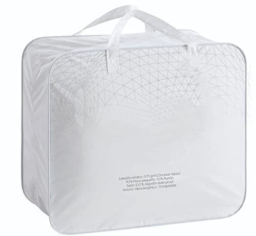 Purpura Home - Edredon Nordico Cama 150 de Pluma y Plumón de Pato y Oca para Invierno Algodón. Compatible con Funda Nordica. Gramaje 575 g/m2. Cama 150 cm (240x220). Mod. 1002 Color Blanco