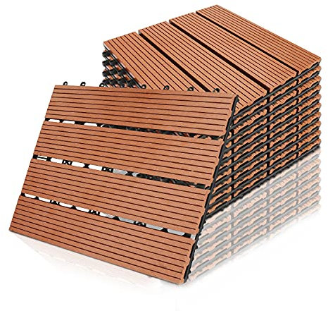 Randaco Dalles de Jardin clipsables en Bois Composite WPC, 30x30cm 22 pièces/2 m² Revêtement de Sol extérieur Dalles pour balcon et terrasse, Système plug-in Facile à poser, Marron