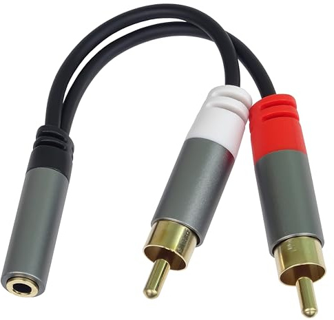 PremiumCord HQ Kabelfördelare 3,5 mm Till 2 x RCA, Stereoljudsuttag Till RCA-Kontakt, Aux-Headset, Ljud, Skärmad Metallkontakt, Svart, M/F, 15 cm