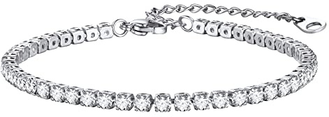 FOCALOOK Damen Tennis Armband 18CM Weiße/Schwarze Zirkonia Armband Edelstahl Tennis Kette Freundschaftsarmband Tennis Bracelet Schmuck Accessoires für Herren