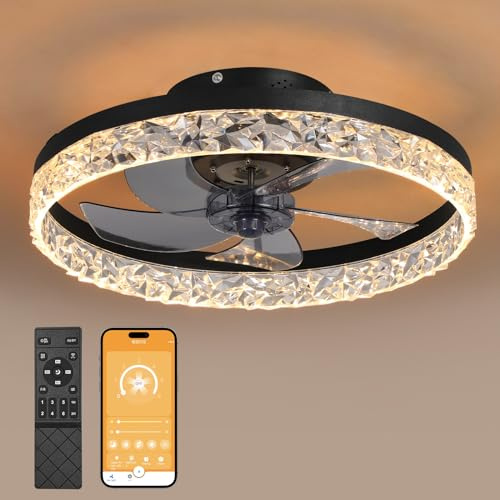 MOSSCO Deckenventilator mit Beleuchtung und Fernbedienung, LED Deckenleuchte Dimmbar, 3 Lichtfarben, 6 Geschwindigkeiten, Lampe mit Ventilator Leise für Schlafzimmer Schwarz 50cm