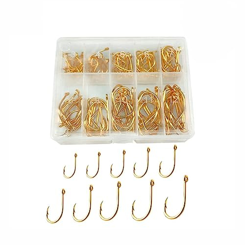 HARAY Angelhaken 100-teiliges Angelhaken-Set aus Kohlenstoffstahl, Einzelkreis-Angelhaken, Fliegenfischen, Stacheldraht, Karpfenhaken, Meeresgerät-Zubehör Angelzange