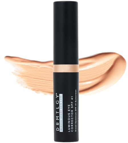 DRMTLGY Luminous Corrector SPF 41, corrector de color para ojeras, crema tintada antienvejecimiento, sérum hidratante con tono melocotón, medio.