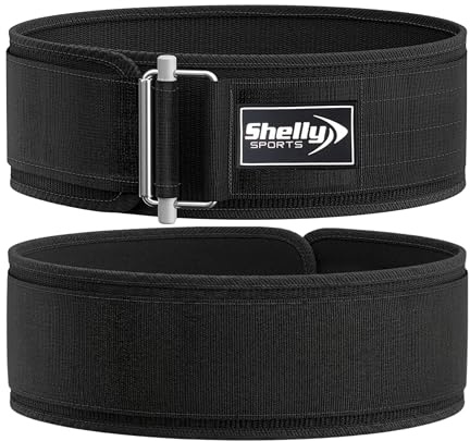 Shelly tyngdlyftningsbälte för ryggstöd premium självlåsande tyngdlyftningsbälte för män och kvinnor träningsbälte 10 cm nylon med metallspänne (svart, medium)