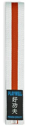 Playwell Martial Arts Cotton Striped Coloured Grading Belt - White Belt With Orange Stripe (220cm)