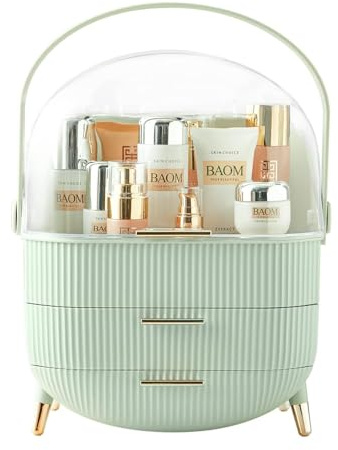 Suyoo Makeup Organiser Storage Box, Make up Display Case with Cover, Dust Proof Waterproof Cosmetics Storage Box Suitable for Bathroom Countertop and Bedroom Vanity Dresser (Light Green)