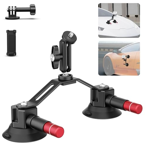 NEEWER Dual Suction Cup Car Mount with 360° Ball Head Magic Arm, Quick Release Air Pump Vacuum Camera Mount with Holder & Action Camera Adapter Compatible with GoPro Insta360 DJI OSMO, CA066