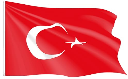 Piersando Fahne EM WM Fanartikel Land Flagge mit 2 Metallösen Ösen Frauen Männer Kinder Basketball Handball Fussball Hissflagge Türkei 90cm x 60cm