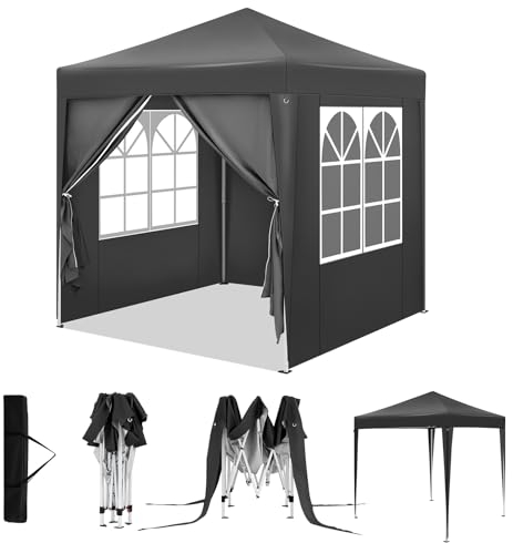 WOLTU Pavillon, Faltpavillon 2x2 m, mit 4 Seitenwänden, Partyzelt wasserabweisend UV-Schutz 50+, höhenverstellbarer Gartenpavillon, mit Tragetasche, für Outdoor Garten Camping, Anthrazit