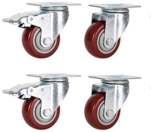 Ruedas resistentes para muebles de 5 cm, M12 x 60 mm, rosca de 280 kg, ruedas giratorias silenciosas con freno para transporte industrial, andamio, paquete de 4