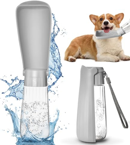 550ml Tragbare Haustier Trinkflasche, 150°klappbare Ausführung, Hundetrinkflasche für Unterwegs,Drehbare Wassersperrfunktion,Hund Wasserflasche,Hundetrinkflasche für Wanderungen,Reisen,Camping (Grau)
