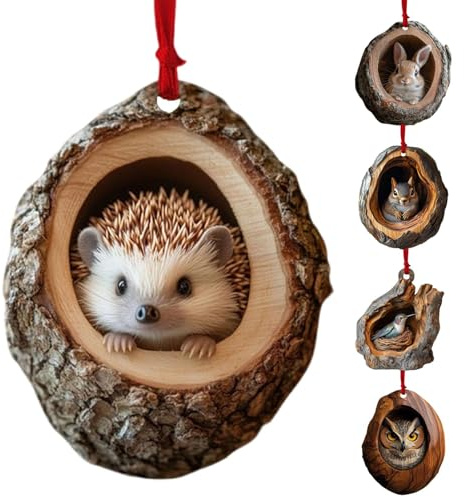6 Stück Weihnachten Acryl Tier deko, Weihnachtsbaumschmuck Acryl Anhänger, Ornamente Der Tiere, Eule, Eichhörnchen, Igel, Kaninchen, Vogel, Saisonale Dekoration Für Baumwandfenster
