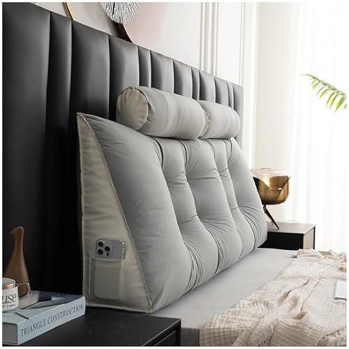 ZTGL Bett-Rückenkissen mit Nackenkissen, Bequemes Großes Lesekissen für Bett und Sofa, Keilkissen mit waschbarem Bezug, Wandkissen Rückenkissen zum Anlehnen im Bett,Light Gray,80cm (1 Pillow)