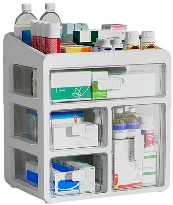 aichilra Contenitore per medicinali, a 4 livelli, tipo di cassetto medico, grande scatola per medicinali per la casa e l'ufficio Dorm
