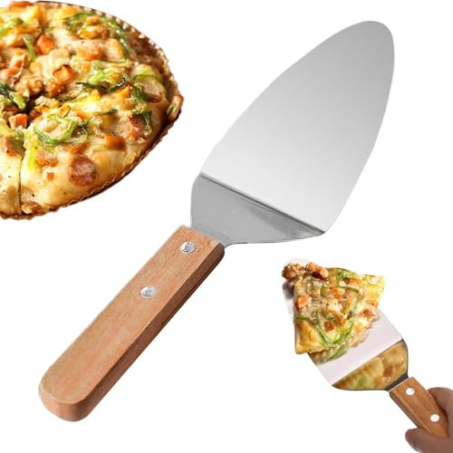 Adorabile paletta per pizza, triangolare in acciaio inox con manico in legno, paletta per pizza con manico in legno, utensili da portata per torte, spatola per dessert