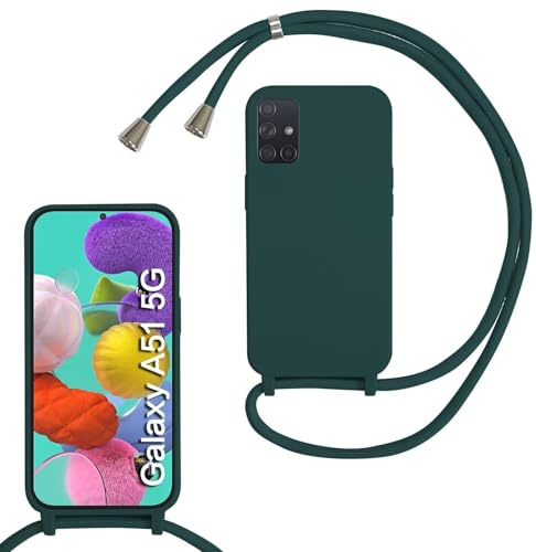 xinyunew Handykette für Samsung Galaxy A51 5G Hülle mit Band, Handyhülle mit Schnur zum Umhängen, weiche TPU Silikonhülle mit Band [abnehmbar] Halskettenhülle für Samsung Galaxy A51 5G-Grün | Kameraschutz und Bildschirmschutz, Necklace Handyhülle mit Schnur Stossfest Schutzhülle für zum Umhängen Case mit Kordel