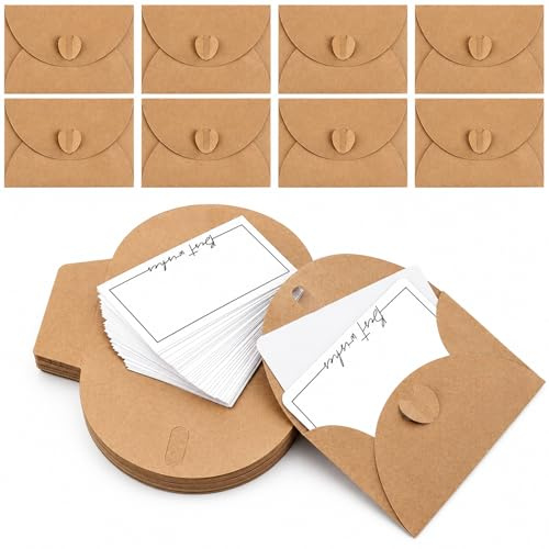 30 stycken minikuvert med kort, små kuvert mini kraftpapper, kuvert vintage, liten med hjärta stängning för gör-det-själv tackkort inbjudan presentkort