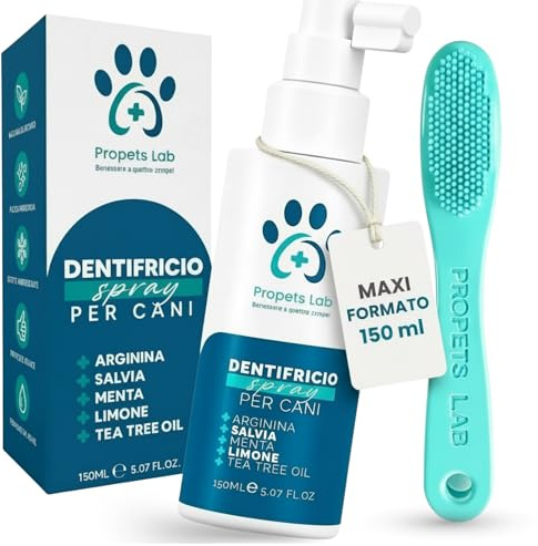 Propets Lab Dentifricio Spray per Cani 150 Ml Pulizia Denti Cane Combatte Alito Cattivo e Tartaro con Spazzolino per Cani Incluso, Dentifricio per Cani Antitartaro Naturale Ideale Anche per Gatti