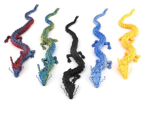 Gosknor 5stk 3D-Druck-Drache, Gelenkdrache Drachen-Zappelspielzeug Kristalldrache Zappelspielzeug 3D-Gedrucktes Spielzeug Heimbüro-Dekor für Das Heimbüro Teenager Erwachsene Männer Jungen