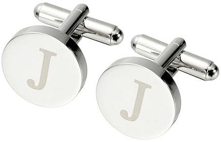 PATIKIL Men Cufflinks, Initial Cufflinks for Men Classic Alphabet Letter J Copper Round Cuff Links 26 Letters A-Z for Father Husband Weddings Gift Business Birthday, Silver