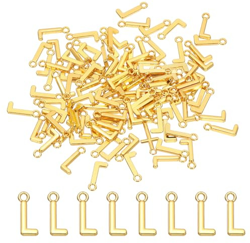 PATIKIL Ciondoli Alfabeto, 100 Pcs Ciondoli per Braccialetti Letterae Fai Da Te Per Creazione di Gioielli, Orecchini, Collane, Artigianato, Tono oro, Lettera l