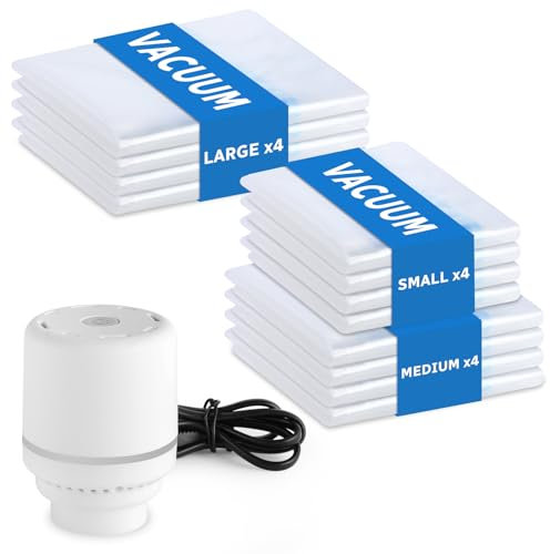 Flintronic Bolsas de Almacenamiento al Vacío, 12 Piezas bolsas de vacío Cremallera para almacenamiento con Bomba eléctrica, para Guardar Ropa, Ropa de Cama,Almohadas,Mantas,Edredones, Sábanas,Cortinas