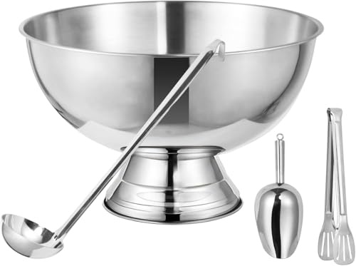 Stainless Steel Ice Bucket for Parties, 12L Champagne Bucket with Scoop and Tongs, Beverage Tub Punch Bowl with Ladle For Drinks Celebrations