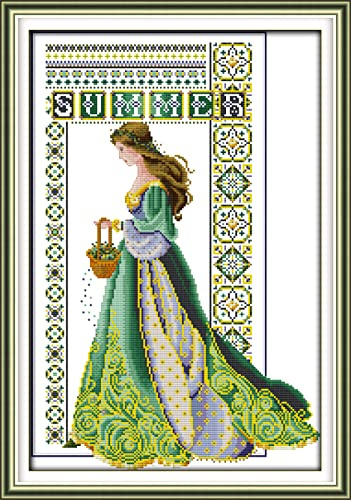 ABEUTY 14 karat korsstygnssatser sommarängel klassisk kostym för vuxna nybörjare förtryckt, gör-det-själv avancerad broderi sömnad startkit stämplat 36 x 52 cm handarbete set (sommar 14 ct)
