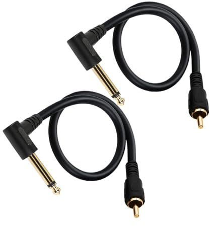 Seadream RCA to 1/4 TS Audio Cable, Right Angle Gold-Plated Connector, 90 Degree Angle 6.35mm TS Mono Male to RCA Male Audio Adapter Cable for Guitar,Amplifiers,Speaker 2-Pack, 1FT