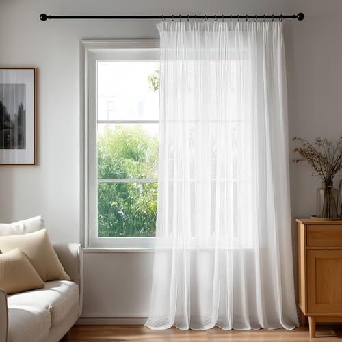 Deconovo Stores Gardinen Transparent Vorhänge mit Kräuselband Vorhang für Wohnzimmer Schlafzimmer Balkon, H245 x B200 cm, Weiß, 1 Stück