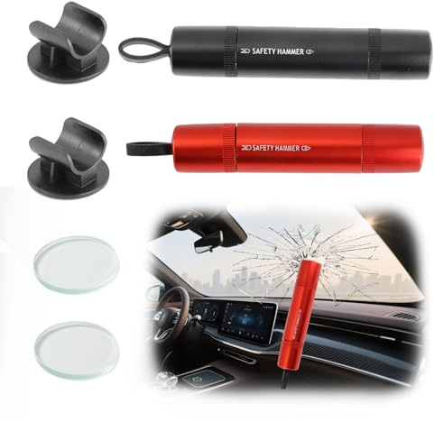 2-en-1 Outil d'urgence Brise Vitre Coupe Ceinture, Lot De 2 Marteaux De Sécurité Multifonctions, Marteau D'urgence Portable, Brise-Vitre Essentiel Auto, Brise-Vitre Pour Voiture Bus (Noir Et Rouge）