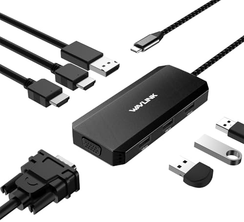 WAVLINK USB C Laptop Docking Station Quad Monitor, 7-IN-1 Multiport Adapter mit Dual 4K HDMI, 4K DP, VGA, 3xUSB2.0, für HP/Lenovo/Thinkpad, kompatibel mit Mac/Windows/Chrome OS/Linux/Android