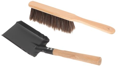 FONDOTIN Utensilios para Chimenea con Pala y Escoba de Hierro y Mango de Madera Herramienta Ligera y para Limpieza de Cenizas y Estufas y Fogones