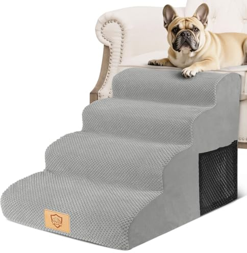 Thihome 4-stufige Hundetreppe, Schaumstoff, rutschfest, Grau